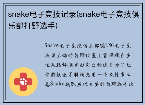 snake电子竞技记录(snake电子竞技俱乐部打野选手)
