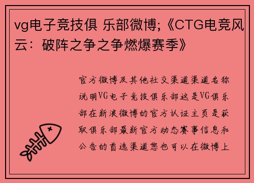 vg电子竞技俱 乐部微博;《CTG电竞风云：破阵之争之争燃爆赛季》