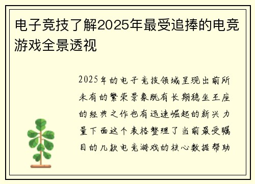 电子竞技了解2025年最受追捧的电竞游戏全景透视